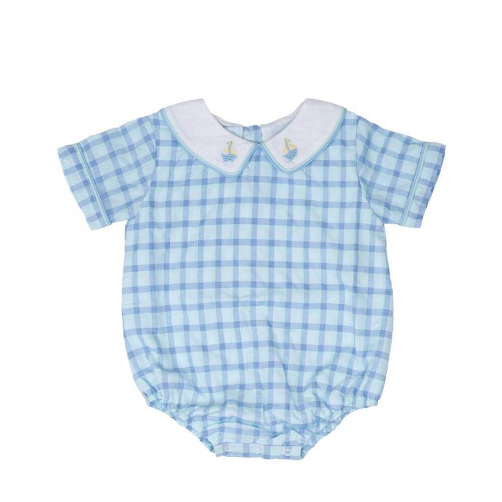 NEW THE OAKS APPAREL boys james check bubble romper in blue & green